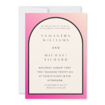 Invitación de boda moderna con arco ombre rosa - P