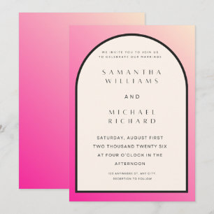 Invitación de boda moderna con arco ombre rosa - P