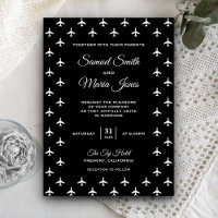 Invitación de boda moderna con aviones en blanco y
