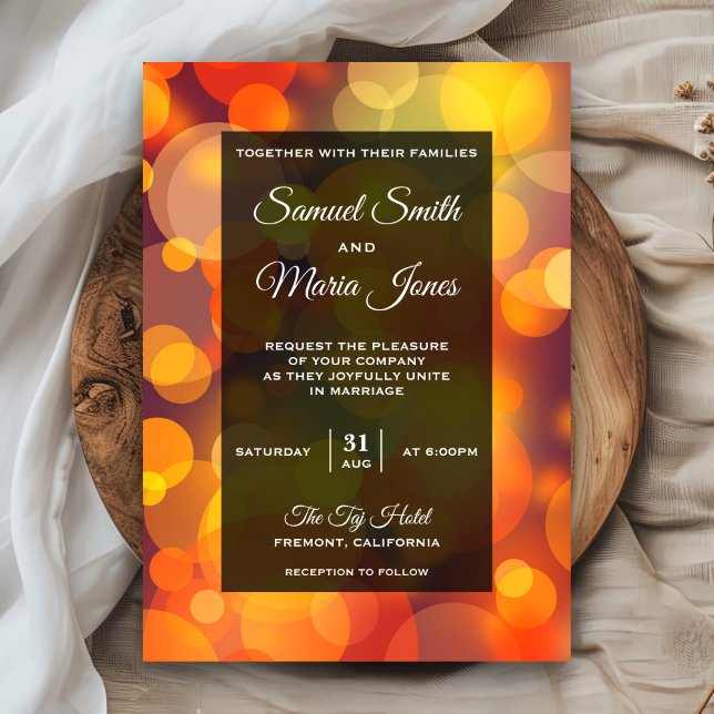 Invitación de Boda Moderna con Bokeh Amarillo y Na (Subido por el creador)