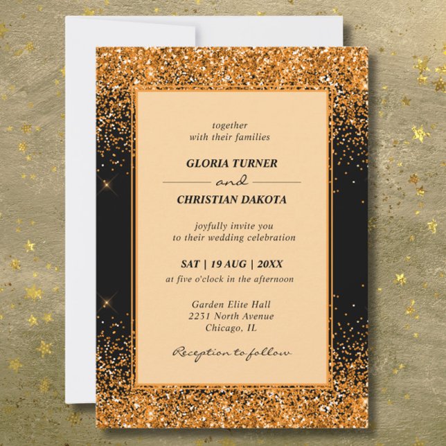 Invitación de boda moderna con brillo dorado (Subido por el creador)