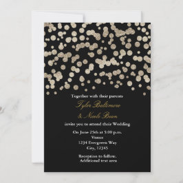 Invitación de boda moderna con brillo negro y dora