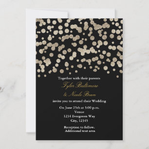 Invitación de boda moderna con brillo negro y dora