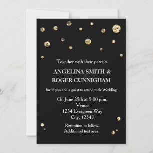 Invitación de boda moderna con brillo negro y dora