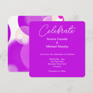 Invitación de boda moderna con burbuja magenta y b