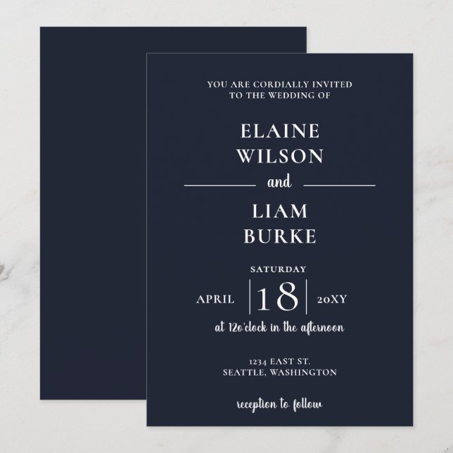 Invitación de boda moderna con caligrafía simple a (Anverso / Reverso)