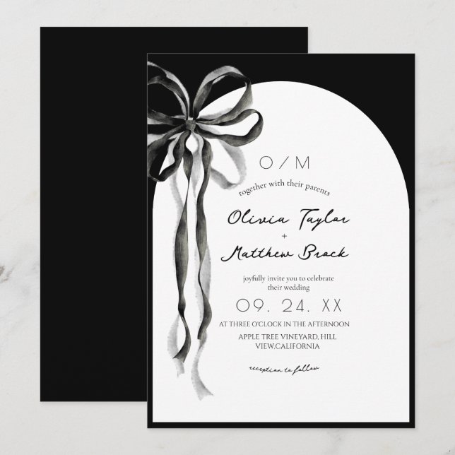 Invitación de boda moderna con cinta de acuarela n (Anverso / Reverso)
