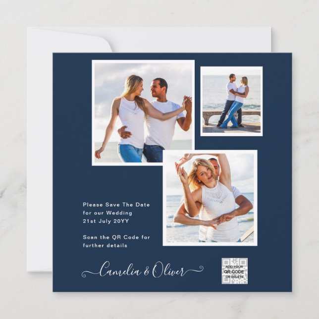 Invitación de boda moderna con código QR para RSVP (Anverso)