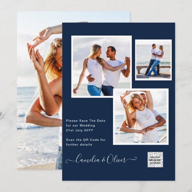 Invitación de boda moderna con código QR para RSVP (Anverso / Reverso)