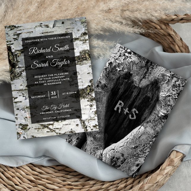 Invitación de boda moderna con corteza de abedul r (Subido por el creador)