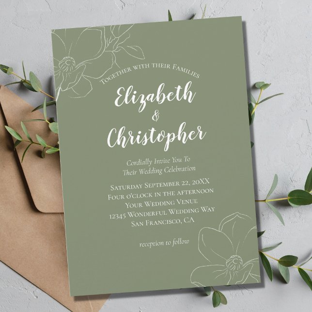 Invitación de boda moderna con flores blancas y ve (Subido por el creador)