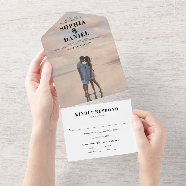 Invitación de boda moderna con foto (desgarro)