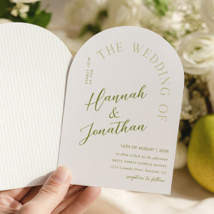 Invitación de boda moderna con franja verde en arc