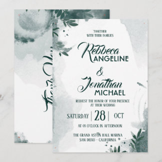 Invitación de boda moderna con geometría y vegetac