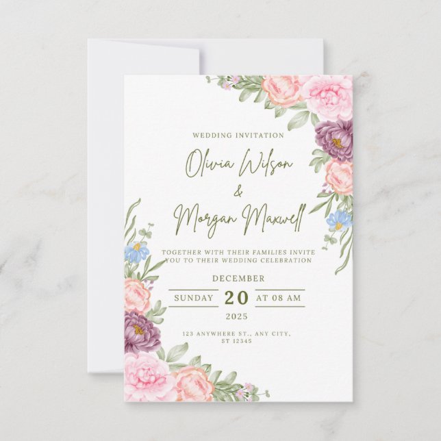 Invitación de boda moderna con guardar la fecha (Anverso)