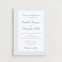 Invitación de boda moderna con guión y rayas azul 