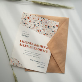 Invitación de boda moderna con losa de terrazzo