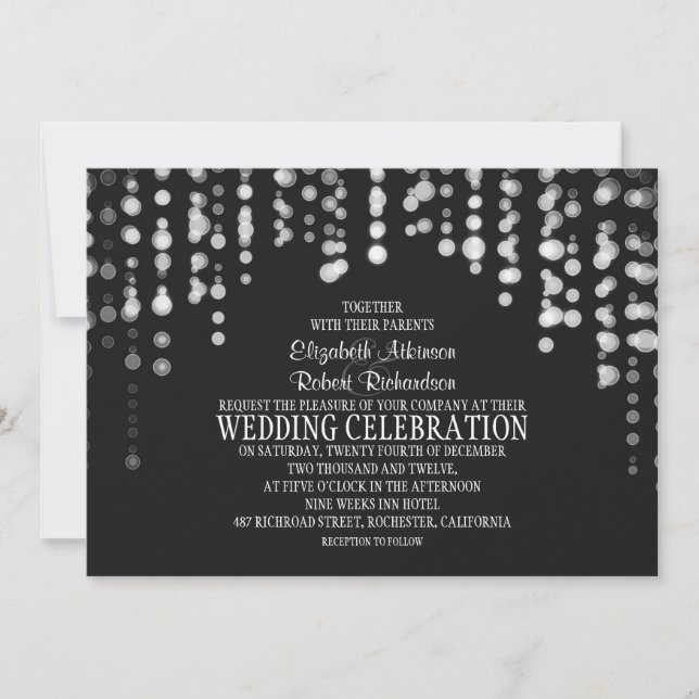 invitación de boda moderna con luces de cadena (Anverso)