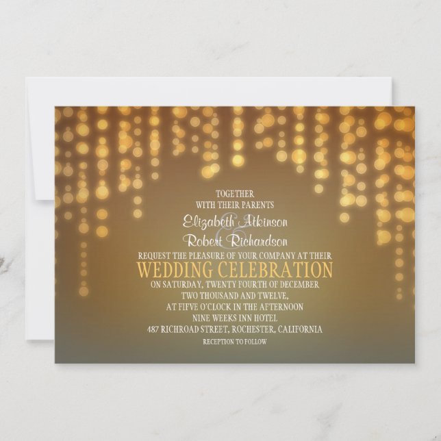 invitación de boda moderna con luces de cadena (Anverso)