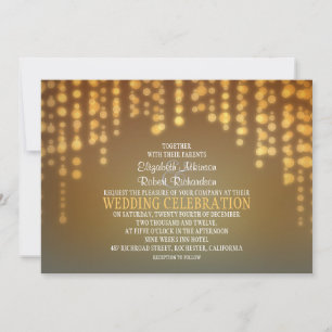 invitación de boda moderna con luces de cadena