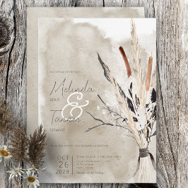 Invitación de boda moderna con ramo boho rústico
