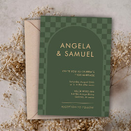 Invitación de boda moderna cuadriculada verde esme