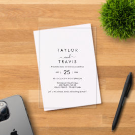 Invitación de boda moderna de acrílico negro boho