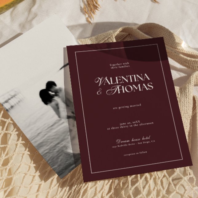 Invitación de boda moderna de Burdeos (Subido por el creador)