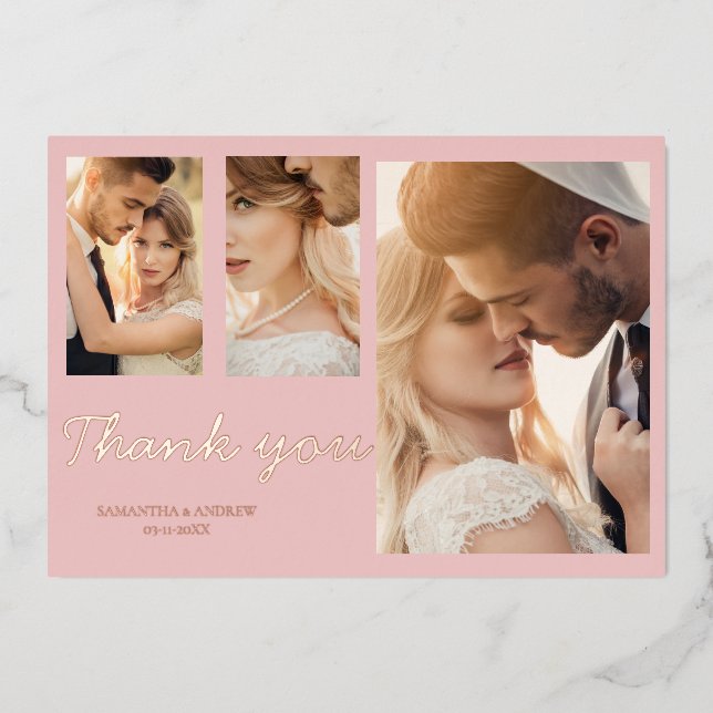 Invitación de boda moderna de color rosa gracias 4 (Anverso)