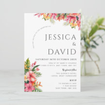 Invitación de boda moderna de hibisco floral tropi