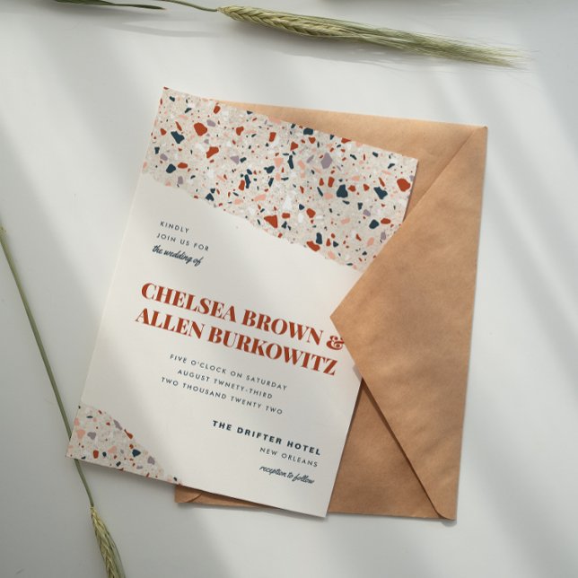 Invitación de boda moderna de losa de terrazzo (Subido por el creador)