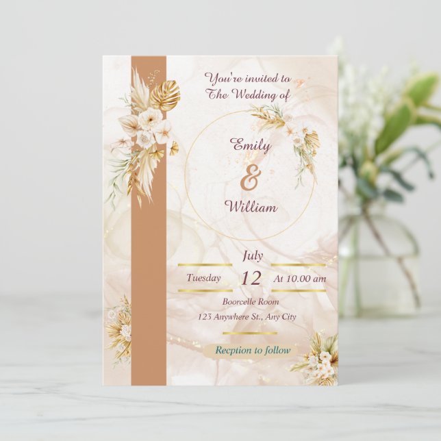 Invitación de boda moderna de lujo (Anverso de pie)