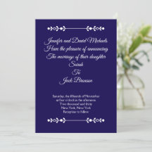 Invitación de boda moderna de navy y blanco