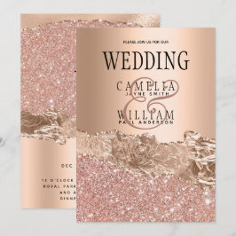 Invitación de boda moderna de oro rosa con glamour