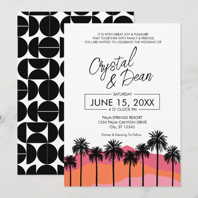 Invitación de boda moderna de palma (rosa) (Anverso / Reverso)