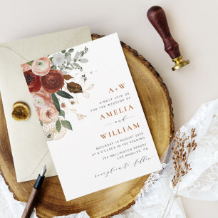 invitación de boda moderna de terracota y vegetaci