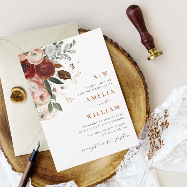 invitación de boda moderna de terracota y vegetaci (Subido por el creador)