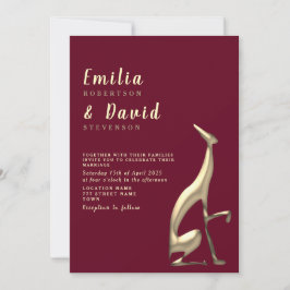 Invitación de boda moderna dorada y borgoña