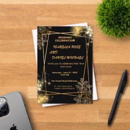 Invitación de boda moderna editable de lujo en oro