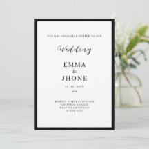 Invitación de boda moderna editorial en blanco y n