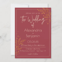 Invitación de boda moderna elegante burgundy y dor