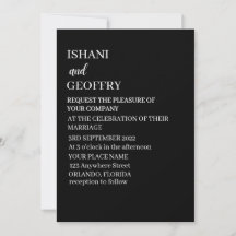 Invitación de boda moderna elegante en blanco y ne