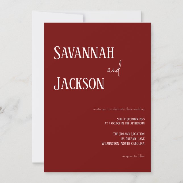 Invitación de boda moderna elegante roja arándano (Anverso)