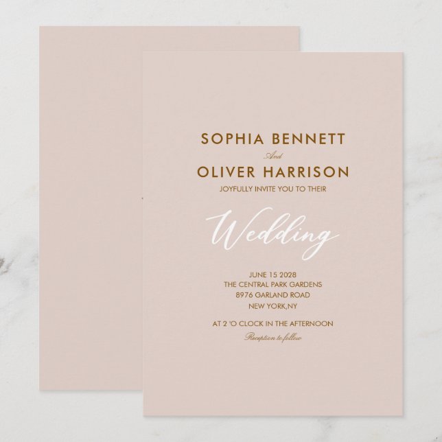 invitación de boda moderna elegante rosa suave (Anverso / Reverso)
