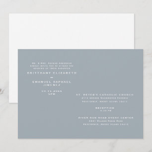 Invitación de boda moderna en azul polvoriento par