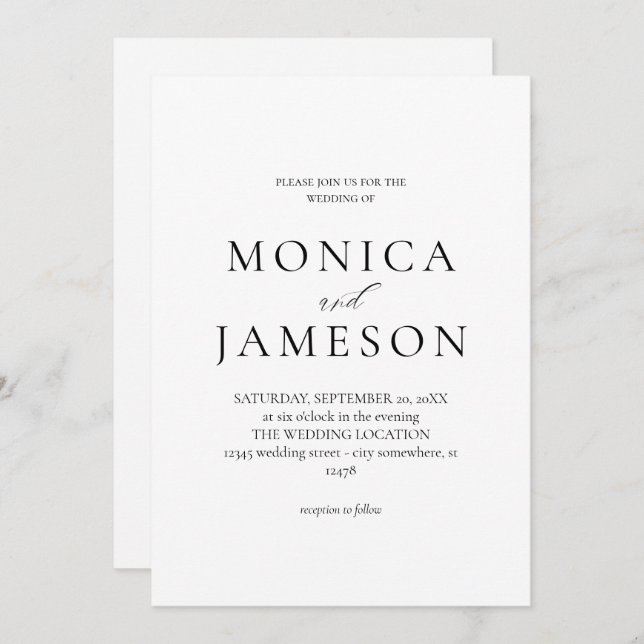 Invitación de boda moderna en blanco y negro 2v (Anverso / Reverso)