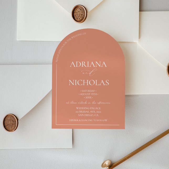 Invitación de boda moderna en naranja quemada (Subido por el creador)