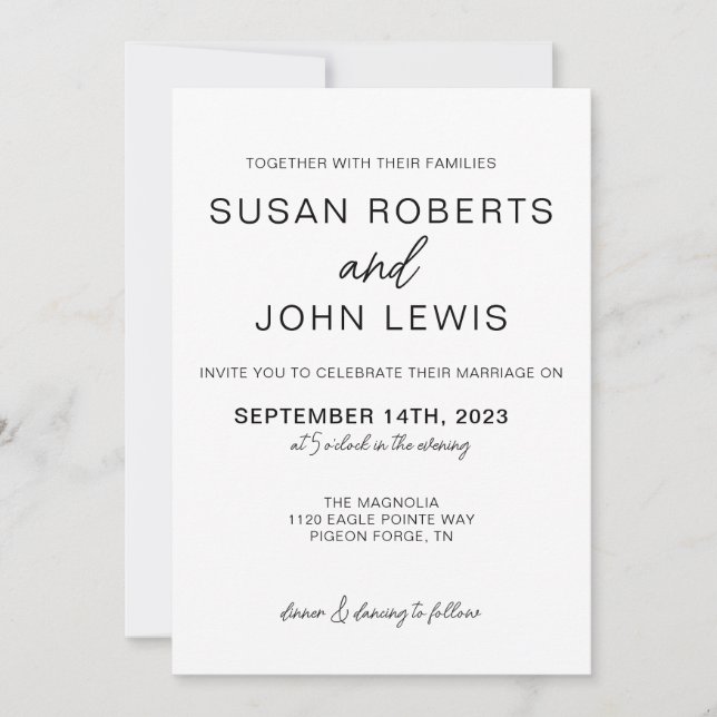 Invitación de boda moderna en negro y blanco  (Anverso)
