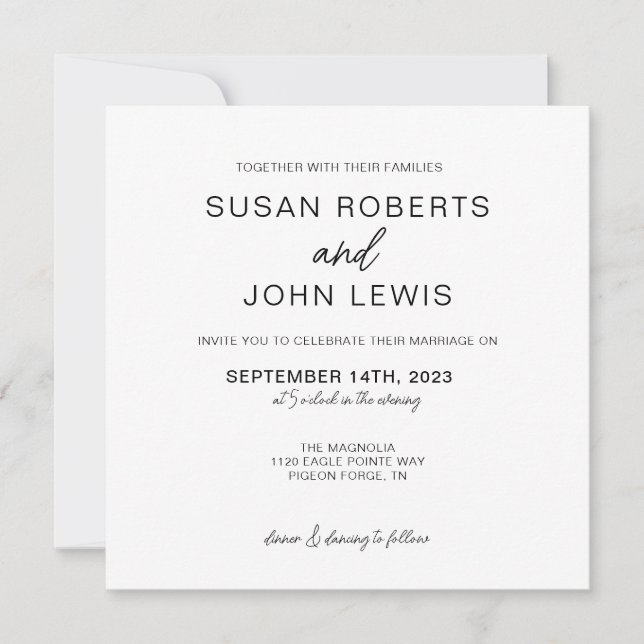 Invitación de boda moderna en negro y blanco (Anverso)