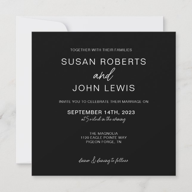 Invitación de boda moderna en negro y blanco (Anverso)